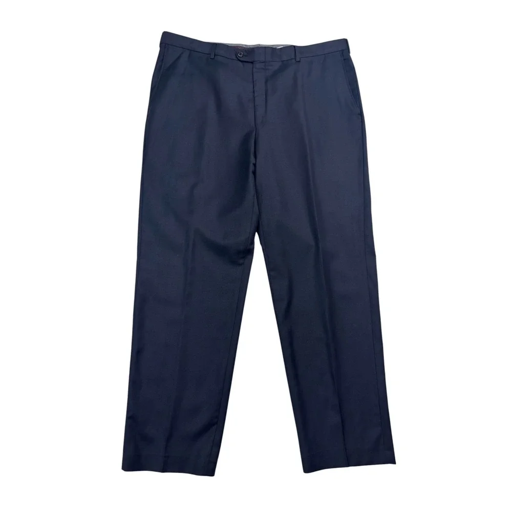 Hickey Freeman 46R 40x32 Navy Blue 2pc Pant Suit All Season Wool Flat Front USA